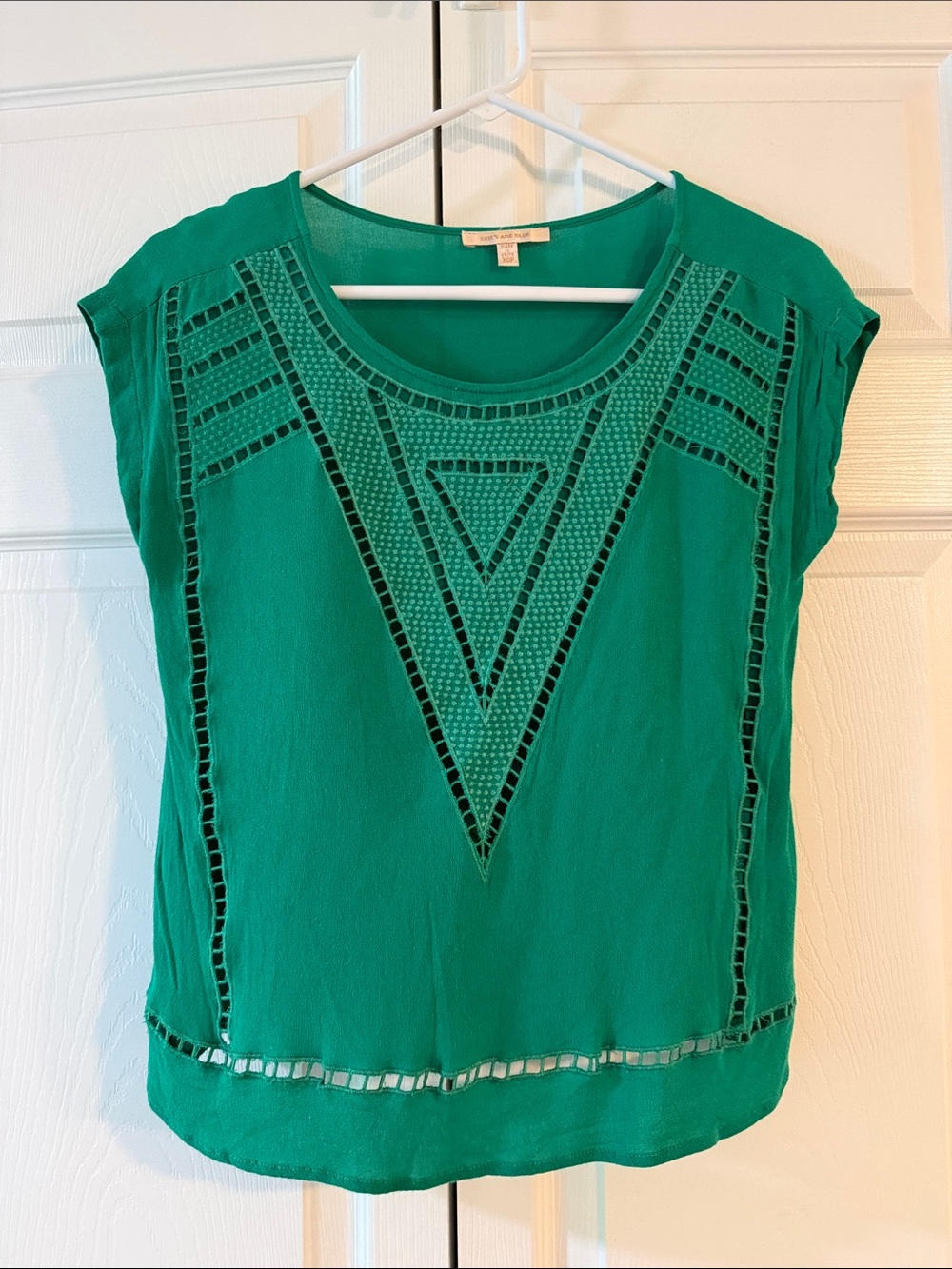 Skies Are Blue Emerald Green Cutout Blouse